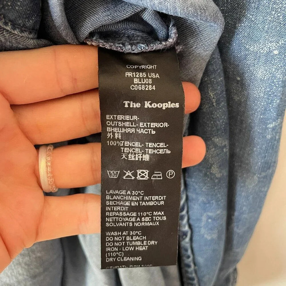 The Kooples Denim Shirt Dress Pearl Button Blue Floral Size XS - Picture 8 of 8